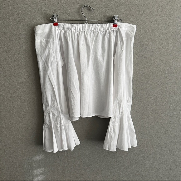 NWT Free People White Off Shoulder Flare Sleeve Button Down Top Small - Picture 16 of 16